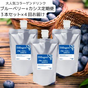 【定期便】コラーゲンドリンク ブルーベリー＋カシス 3本セット（約3ヶ月分）×4回（3ヶ月毎にお届け）