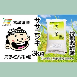 元気くん市場　ササニシキ 3kg【mygs004】
