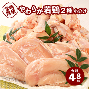 宮崎県産 やわらか若鶏2種 (ﾑﾈ肉 手羽元) 小分け 4.8㎏_K16_0112_1