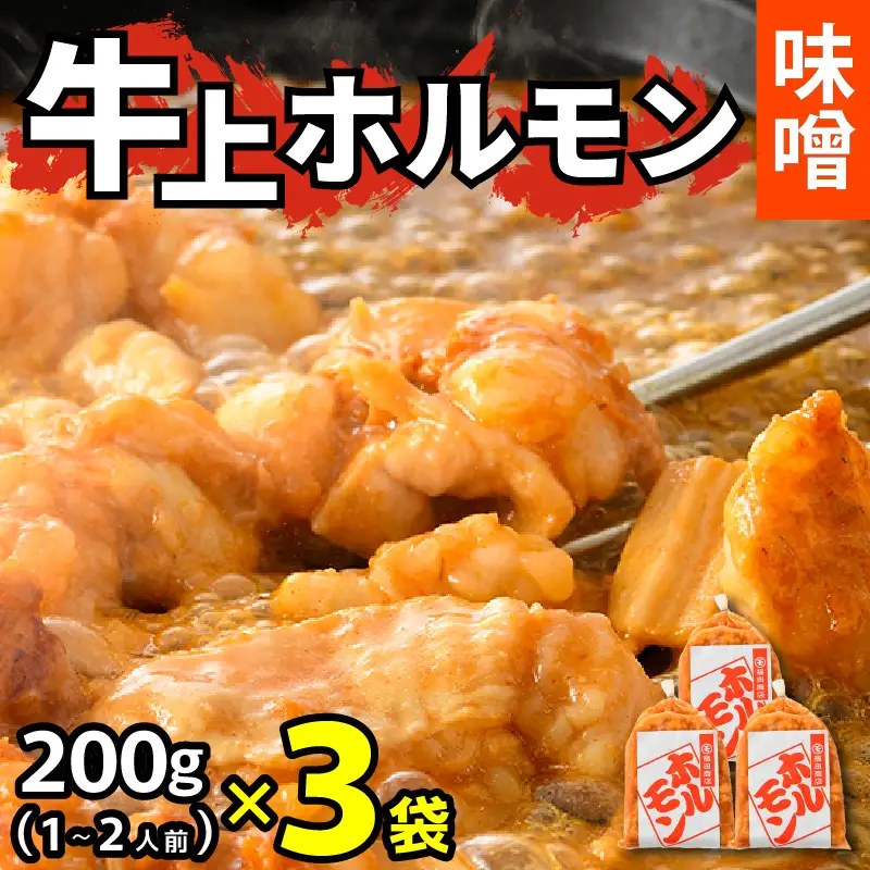 牛味噌 上ホルモン 200g×3袋（1～2人前×3袋） 計600g ＜絶品！炒めるだけ簡単！＞ ／ 価格下げました！ 味付け 肉 焼肉 BBQ バーベキュー もつ ホルモン 小分け おつまみ 冷凍 アウトドア やみつき 人気 [aw001-a012]