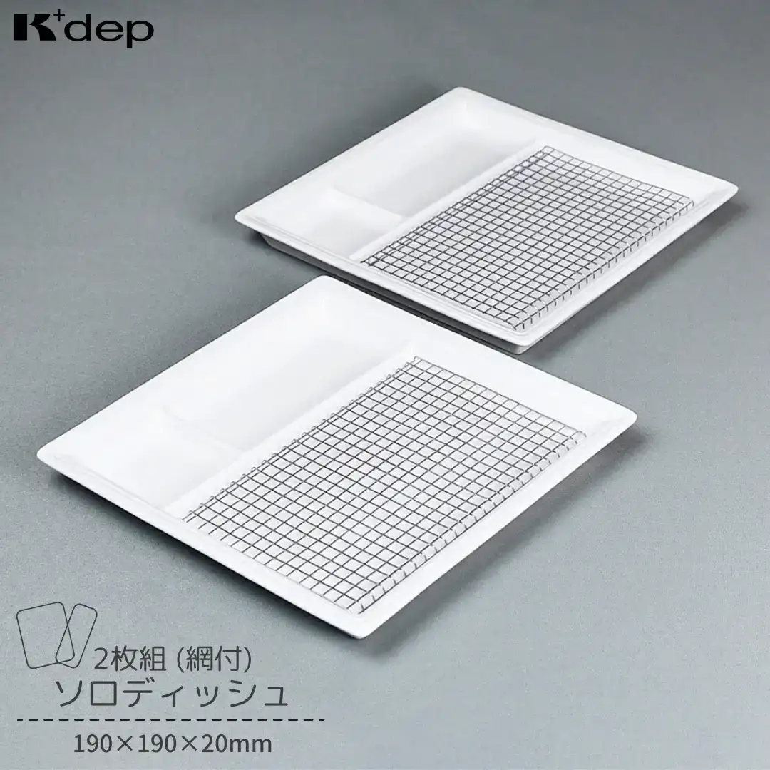 ソロディッシュ２枚組(網付) お皿 盛り付け皿 油切り ディッシュ プレート 調理用品 台所用品 キッチンツール 【010S665】