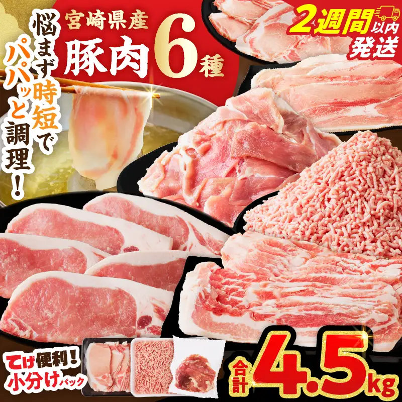 【2週間以内発送】≪宮崎県産≫豚肉6種＼てげスゲーセット／合計4.5kg 肉 豚 豚肉 おかず 国産_T009-0325-2W