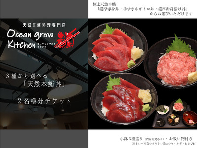 oceangrow kitchen お食事券（3種から選べる天然本鮪丼）2名様分 M007-014-02 チケット 体験