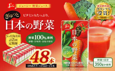 【5ヶ月毎2回定期便】【野菜飲料初！ジャパンフードセレクション グランプリ受賞】 ジューシー 野菜ジュース ぎゅっと日本の野菜 100％ 125ml×24本 ジュース 紙パック 国産 