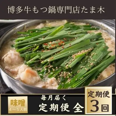 【毎月定期便】【博多牛もつ鍋専門店たま木】牛もつ鍋セット みそ味(4～5人前)牛もつ肉800g全3回_肉 もつ鍋 牛肉 鍋 鍋セット  惣菜・加工品 肉 鍋 なべ ナベ  定期便 定期便  _【配送不可地域：離島】【4057703】