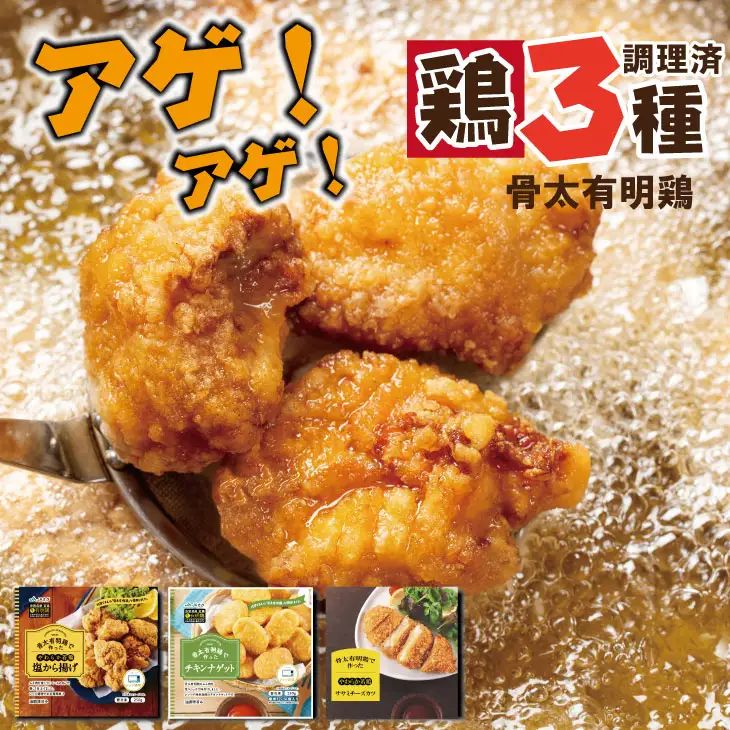 骨太有明鶏 （ チキンナゲット 塩から揚げ ササミチーズカツ ） 加工品 詰め合わせ 簡単 料理 レンチン 鶏3種類 揚げ JAフーズ さが 送料無料 おかず お弁当 セット 人気 ランキング 高評価 鶏肉 国産 佐賀県産 B110-021