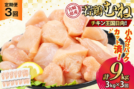 鶏肉 3回 定期便 むね 宮崎県産 若鶏 ムネ肉 250g ×12袋 計 3kg×3回 [九州児湯フーズ宮崎支店 宮崎県 日向市 452061552]