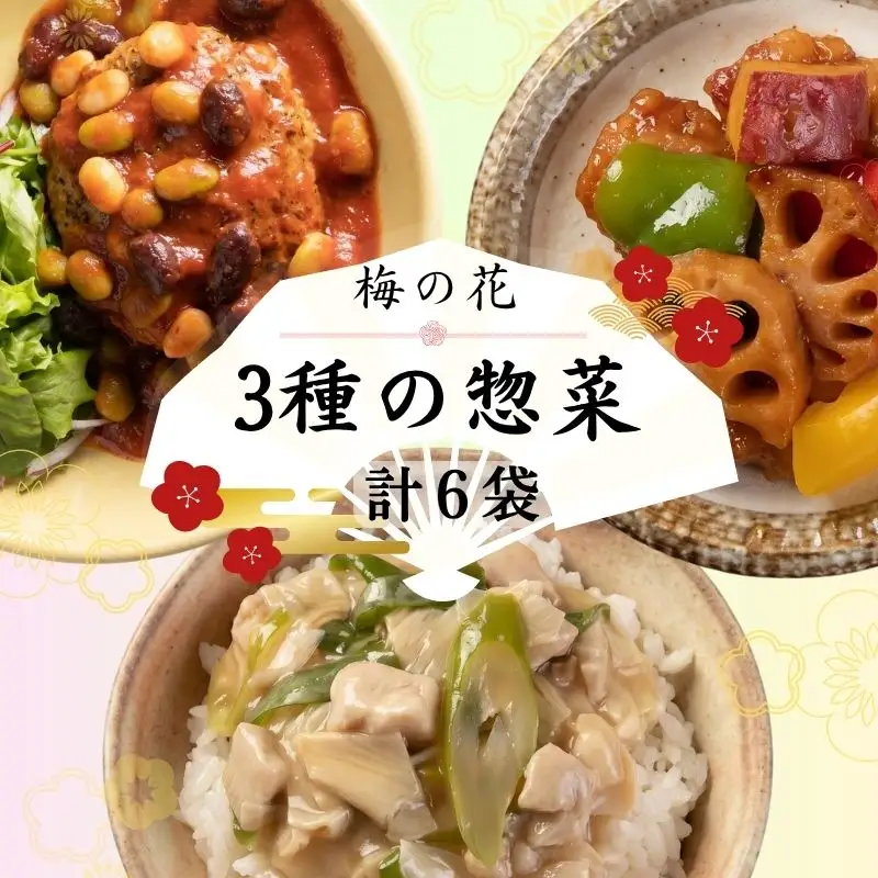 梅の花 お惣菜3種セット  (黒酢あん/和風あん/トマト煮込み豆腐ハンバーグ)  京都 井手町 梅の花【 惣菜 】  【218】