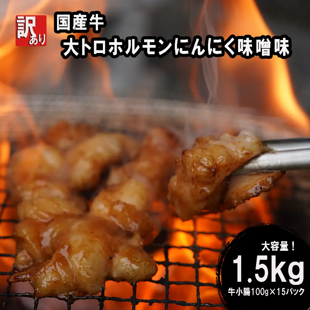 訳あり 国産牛 大トロホルモン にんにく味噌味 1.5kg （100g×15） ホルモン