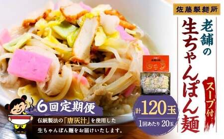 【年6回定期便】老舗の「生ちゃんぽん麺(20食分) 」スープ付き！ ／ チャンポン 麺類 麺 生チャンポン麺 スープ付 佐藤製麺所 長崎県 長崎市