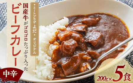 ミートプラザよだ オリジナルレトルトカレー 200g×5食 計1kg 中辛 カレー ビーフカレー 常温 国産 国産牛 肉 牛肉 レトルト 山梨県 甲斐市 Y-28