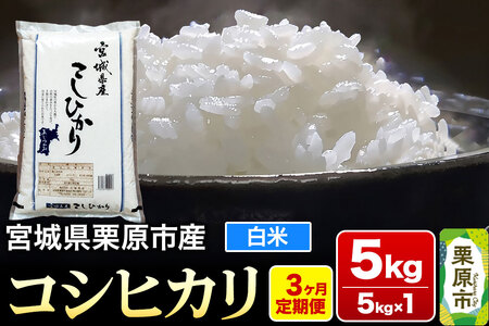 《定期便3ヶ月》【令和7年産・白米】宮城県栗原産 コシヒカリ 毎月5kg (5kg×1袋)×3ヶ月