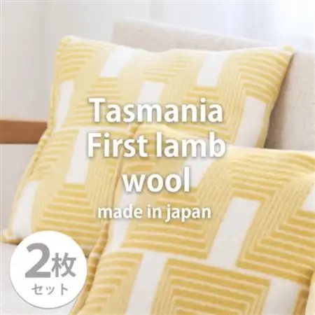 【2枚組】洗えるタスマニアラムウール混クッションカバー 45×45cm YE OTW-4545-2P【1555585】