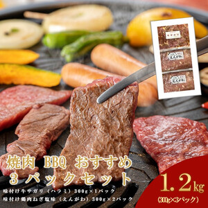 焼肉 BBQ おすすめ 3パックセット （味付牛サガリ・鶏サガリ）|  BBQ