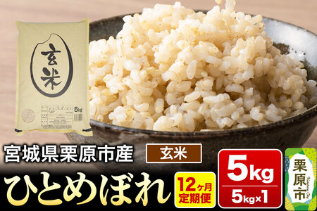 《定期便12ヶ月》【令和7年産・玄米】宮城県栗原産 ひとめぼれ 毎月5kg (5kg×1袋)×12ヶ月