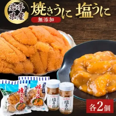 無添加焼うに2個・塩うに2本セット_うに ウニ 雲丹 焼きうに 海鮮 酒の肴 お取り寄せグルメ 食べ比べ おつまみ おにぎりの具 海鮮丼 無添加 プレゼント 贈答 おすすめ 人気 送料無料 岩手県 宮古市_【配送不可地域：離島】【1522348】