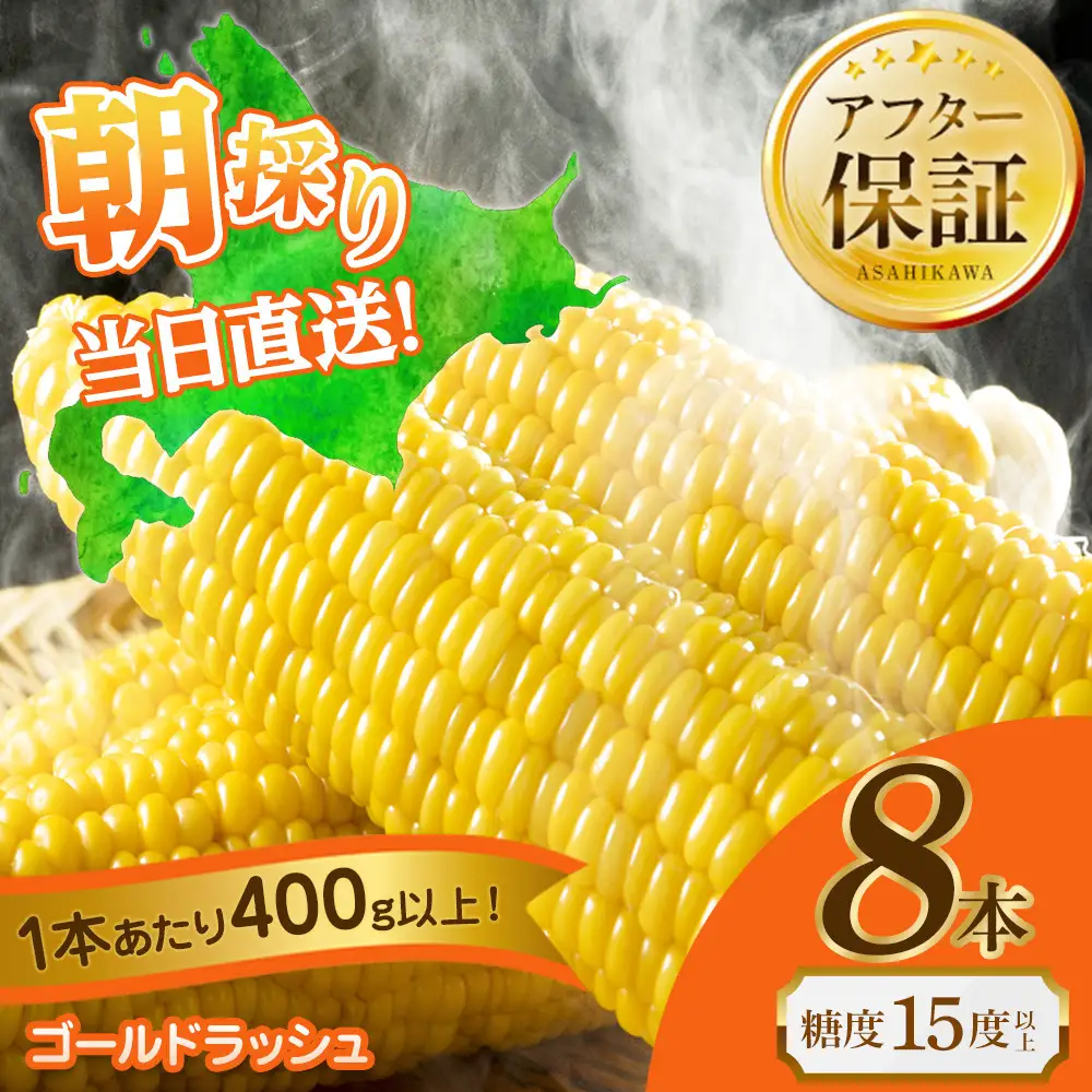 【先行予約】黄金色で大粒 ゴールドラッシュ 8本 3.2kg（2026年8月下旬から発送開始予定）| とうもろこし とうもろこし 北海道 限定_04560