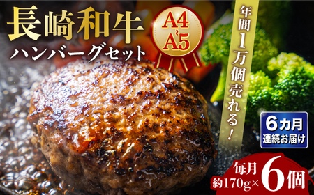 【6回定期便】長崎和牛ハンバーグ6個[ECS007] 和牛ハンバーグ 定期便