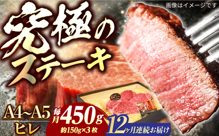 【12回定期便】長崎和牛ヒレステーキ 450g[ECS036] ヒレ 牛肉 定期便