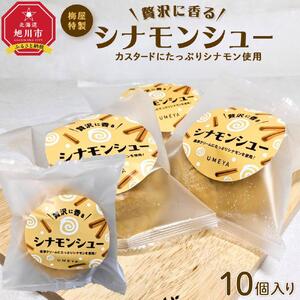 梅屋特製カスタードにたっぷりシナモン使用【シナモンシュー】10個入り 【 シュークリーム 菓子 お菓子 おかし スイーツ デザート 洋菓子 旭川 北海道 人気 お楽しみ セット 食品 】_04273