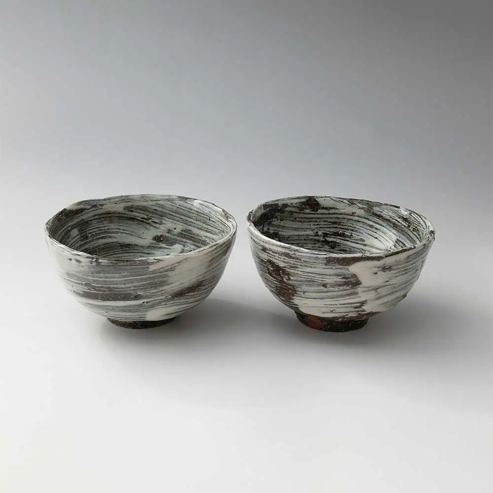 【唐津焼】中川自然坊窯 刷毛目唐津 ご飯茶碗（小）2客【C038】