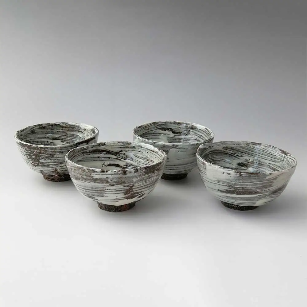 【唐津焼】中川自然坊窯 刷毛目唐津 ご飯茶碗（小）4客【C039】