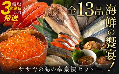 まるごと堪能！新物 北海道産 ササヤの『海の幸豪快セット』 全13品 海の幸 いくら たらこ 明太子 鮭 ほっけ かれい いかの塩辛 さば 銀だら さんま