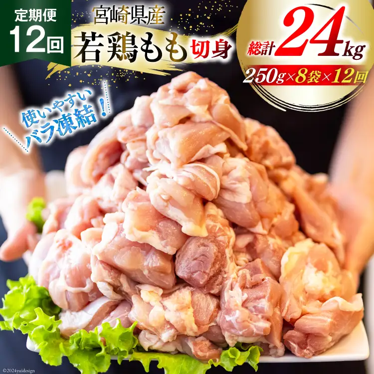 鶏肉 定期便 若鶏 もも 切身 小分け 250g×8p 12回 総計 24kg セット [九州児湯フーズ 宮崎県 美郷町 31aj0069]