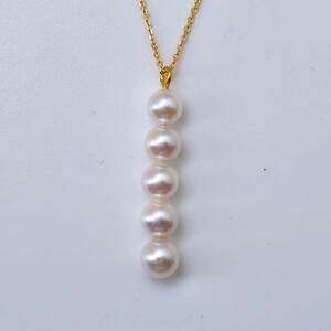 真珠 パール 6mm 6.5mm ペンダント ゴールド ジュエリー アクセサリー 日常使い スライド式 アコヤ真珠 あこや 三重 伊勢志摩 / 5粒のパールペンダント、シルバージュエリー「パレード」(ゴールド)