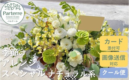 季節のフラワーアレンジメント スペシャル  【 ナチュラル 系】 岩手県 北上市 G0067-NT  （ パルテール )  花 観賞用 アレンジ プレゼント ギフト 誕生日 お祝い クリスマス 卒業 入学 バレンタインデー ホワイトデー 贈答 母の日 父の日 敬老の日 感謝 退院 快気祝い プロポーズ ご褒美 生花 季節の花 赤 白 黄色 ピンク オレンジ 青 紫 寄せ植え 鉢植え ガーデニング 庭 玄関 リビング 部屋 客間 オフィス 開店祝い 周年祝い 退職祝い 就職祝い 還暦 成人 記念日 花 