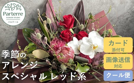 季節のフラワーアレンジメントスペシャル （レッド系）G0067-RD 花束 お祝い