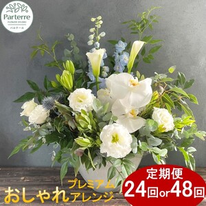 【定期便 / 毎月2回 計24回 お届け】季節のフラワーアレンジメント プレミアム 定期便 岩手県 北上市 W0043  （ パルテール )  花 観賞用 アレンジ プレゼント ギフト 誕生日 お祝い クリスマス 卒業 入学 バレンタインデー ホワイトデー 贈答 母の日 父の日 敬老の日 感謝 退院 快気祝い プロポーズ ご褒美 生花 季節の花 赤 白 黄色 ピンク オレンジ 青 紫 寄せ植え 鉢植え ガーデニング 庭 玄関 リビング 部屋 客間 オフィス 開店祝い 周年祝い 退職祝い 就職祝い 還暦 成人 記念日 