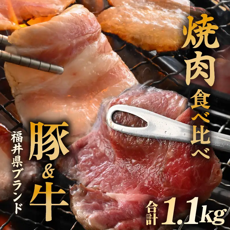 【ブランド肉】牛 豚 食べ比べ 「若狭牛 」「ふくいポーク 」焼肉用 計 1.１kg 国産肉 冷凍 [e02-c013]