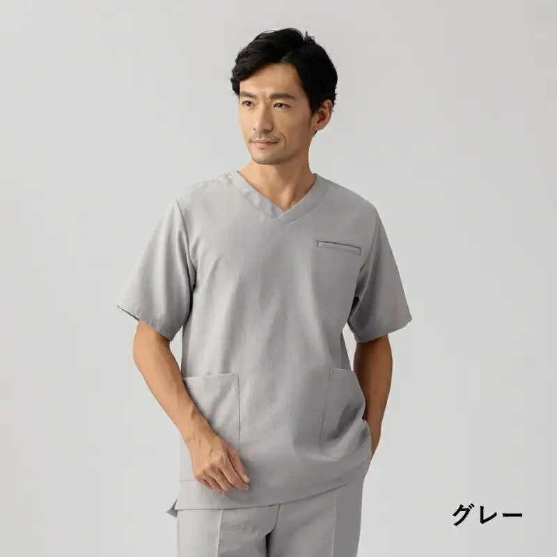 レピウスの白衣 【メンズ】スクラブ リンクル / ネーム刺繍付き (カラー：グレー、サイズ：M)_0113-016-T05-1-2