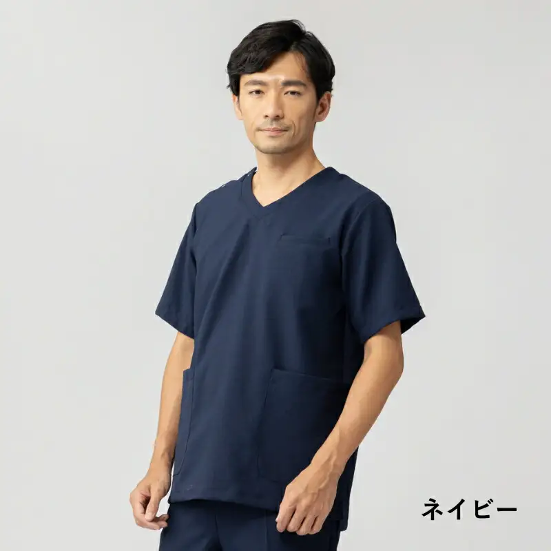 レピウスの白衣 【メンズ】スクラブ リンクル / ネーム刺繍付き (カラー：ネイビー、サイズ：L)_0113-016-T05-3-3