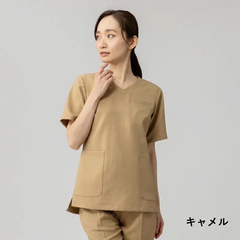 レピウスの白衣 【レディース】スクラブ リンクル / ネーム刺繍付き (カラー：キャメル、サイズ：M)_0113-019-T05-1-3