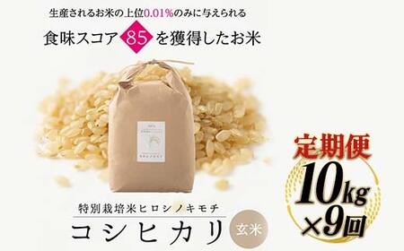 【9回定期】特別栽培米 コシヒカリ ヒロシノキモチ 玄米 10kg 総計90kg 陽咲玲 米 お米 コメ ご飯 ごはん 富山県産 富山県 立山町 F6T-941
