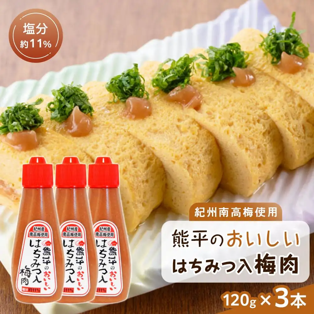 紀州南高梅使用 熊平のおいしい はちみつ 入 梅肉 塩分 約11％ 約120g × 3本セット