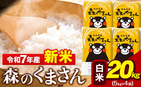 令和7年産 森のくまさん 20kg 5kg × 4袋  白米 熊本県産 単一原料米 森くま《7-14日以内に出荷予定(土日祝除く)》｜人気米 熊本県産米 お米 生活応援米