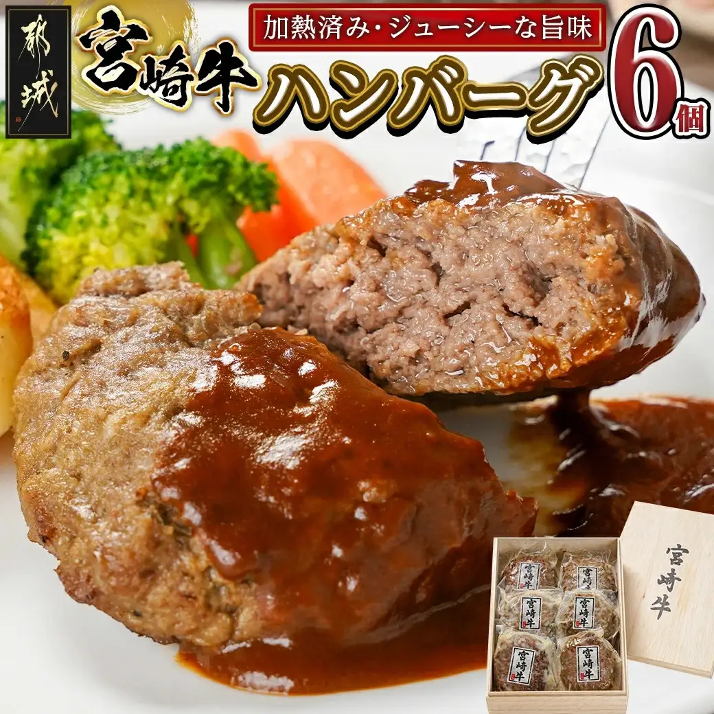加熱済み☆宮崎牛ハンバーグ6個〔14-8405〕_(都城市)都城産 宮崎牛 ハンバーグ 湯せん 贈り物 ギフト