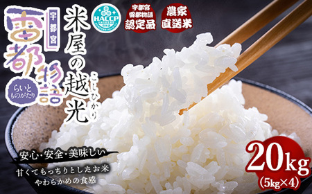 栃木県産コシヒカリ 「米屋の越光」20kg（5kg×4）◇