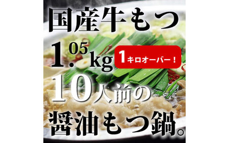 国産牛もつ1kgオーバー！九州醤油もつ鍋 10人前 [ABDF159] 
