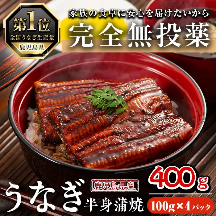 鹿児島県産 うなぎ 半身 カット セット (100g×4パック、タレ・山椒付き)【西日本養鰻】A585