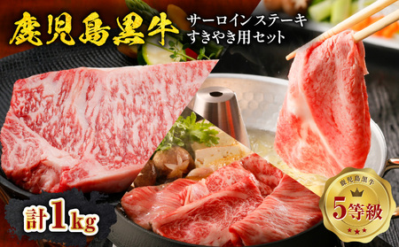鹿児島黒牛 サーロイン ステーキ 2枚 ・ すきやき 用 セット 計1kg（ E-301 ） C069-001 肉 牛肉 冷凍