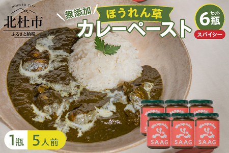 スパイシーほうれん草カレーペースト 6瓶セット　カレーペースト 1瓶230g 5人前 スパイシー 6個 ほうれん草 カレー ペースト 無添加 こだわり 簡単 本格スパイスカレー 瓶詰 持ち運び アウトドア 仕送りギフト 山梨県 北杜市 [h259]