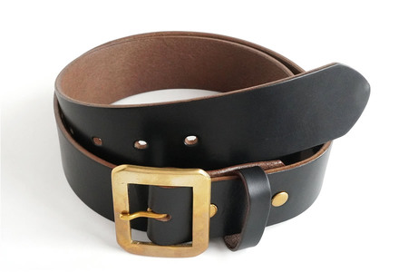 E STREET LEATHER ホーウィン・クロムエクセル 茶芯革 レザーベルト ブラック（30インチ 76.5cm） 【star006-1-01】