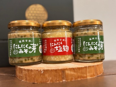 にんにくの芽みそ120g×2本　にんにく塩麹130g×1本（自然栽培のにんにくシリーズ）【むなかたひかり】_HA1598
