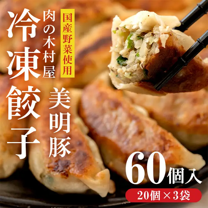 551 冷凍餃子 60個 小分け 20個 × 3袋 肉の木村屋 自慢の1品 美明豚 国産野菜 惣菜 おかず ぎょうざ ギョウザ