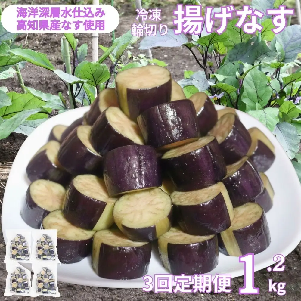 《 定期便/全３回 》 揚げナス 合計3.6kg【輪切り】海洋深層水仕込みのナス使用 カット済 揚げなす 野菜 やさい ナス なす 茄子 生産量日本一 高知 室戸 惣菜 便利 用途 豊富 カット野菜 調理 ハウス栽培 小分け  頒布会