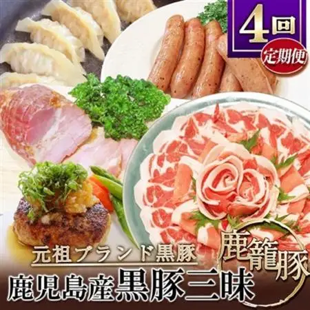 【発送月固定定期便】鹿児島県産黒豚三昧 EE0-0005 全4回_肉 しゃぶしゃぶ 牛肉 牛しゃぶ  肉  牛肉   肉 しゃぶしゃぶ 豚肉 豚しゃぶ  肉 ハンバーグ 豚肉   肉 ソーセージ・ウインナー 豚肉   肉  豚肉   惣菜・加工品 餃子  ぎょうざ ギョウザ  定期便 定期便  _【配送不可地域：離島】【4060214】